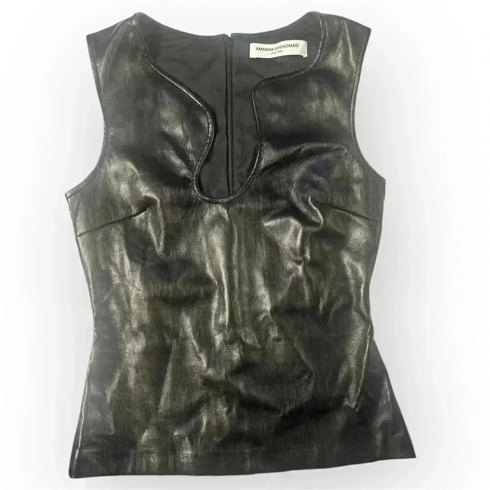 Amanda Uprichard - Sleeveless Leather Puzzle Tank Top in Black NWT (Sz XS) - Picture 6 of 7